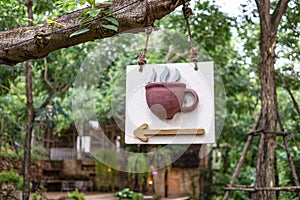 Coffee shop sign made of clay