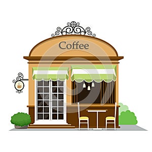 Coffee shop. Street Cafe in flat style design. Vector illustration.
