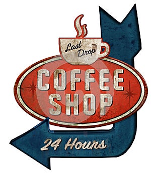 Coffee Shop Tin Sign with Arrow