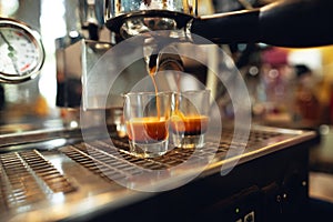 Coffee shot,Coffee machine pouring out espresso shot