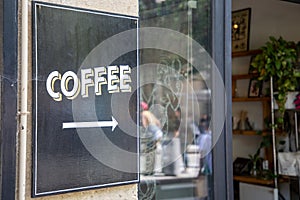 coffee sign facade entrance shop facade with signboard text word on wall