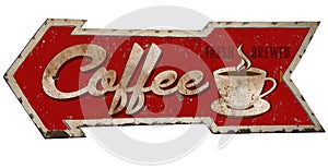 Coffee Sign Retro Arrow Rusted