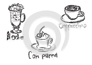 Coffee sketch vector illustration eps 10, mocha, cappuccino