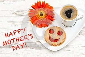 Coffee smiled cookie Heart love flower Happy Mothers Day