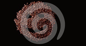 Coffee smiley face made out coffee beans background, ov