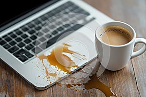 Coffee Spilled on Laptop Keyboard Close-Up photo