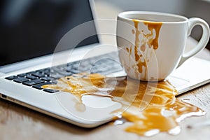 Coffee Spilled on Laptop Keyboard Close-Up photo