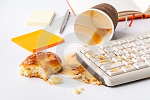 Coffee spilling on keyboard ib work place office