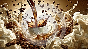 Coffee splash with cream explosion effect