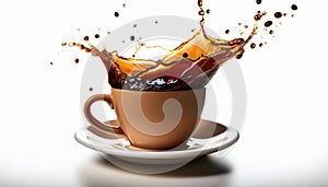 Coffee splash. Cup of spilling coffee creating splash