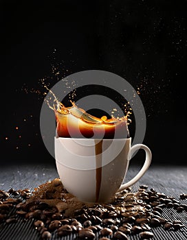 Coffee splash. Cup of spilling coffee creating splash