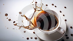 Coffee splash. Cup of spilling coffee creating splash