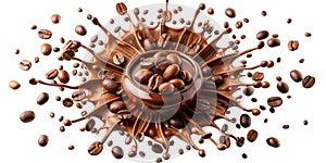 Coffee Splash 3D Render, Brown Beans, Liquid Burst