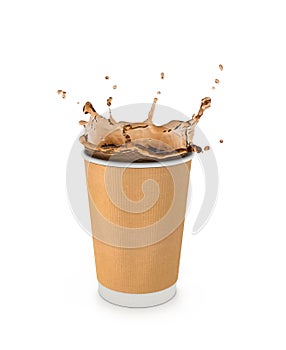 Coffee splash in modern paper cup isolated