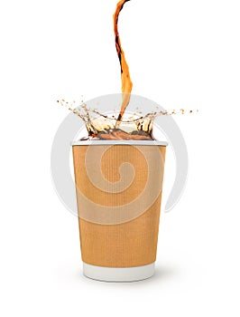 Coffee splash in paper cup isolated