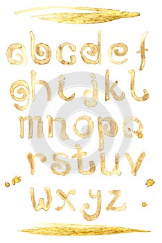 Coffee splash special font, abc a-z small letters