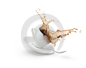 Coffee splash in white cup