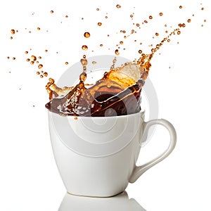 Coffee splash on white mug