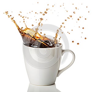 Coffee splash on white mug