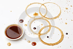 Coffee stains on white background photo