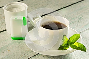 Coffee with stevia sweetener photo