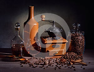 Coffee still life on a dark background