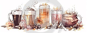 Coffee still life illustration in pastel colors