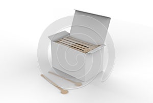 Coffee stirrer paper box packaging for branding. 3d render illustration.