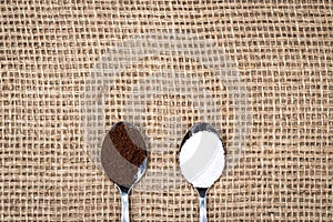 Coffee and sugar on gunny textile