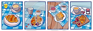 Breakfast table poster vector set