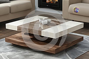 Coffee table seamlessly integrates, complements living room furniture for cohesive design photo