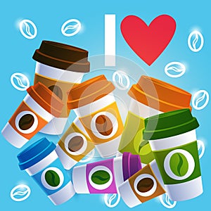 Coffee Take Away Cup Break Breakfast Drink Beverage Set