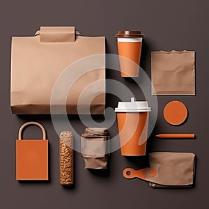 Coffee takeaway set mockup for brand copy space top view