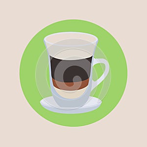 Coffee in tall glass and plate flat design