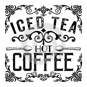 COFFEE & TEA COASTER COLLECTION BLACK & WHITE VINTAGE STYLE TEXT GRAPHICS