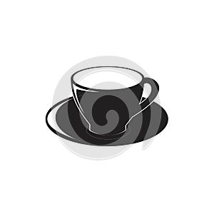 Coffee or tea cup for cafe or restaurant black and white illustrations logo symbol silhouette