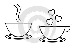 Coffee or tea cup contour vector image set.