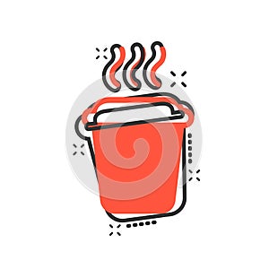 Coffee, tea cup icon in comic style. Coffee mug vector cartoon illustration pictogram. Drink business concept splash effect