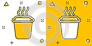 Coffee, tea cup icon in comic style. Coffee mug vector cartoon illustration pictogram. Drink business concept splash effect