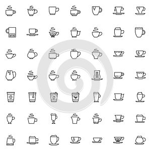 Coffee and tea cup line icons set
