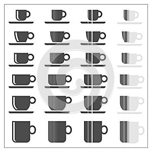 Coffee tea cup mug graphic striped icon set on white