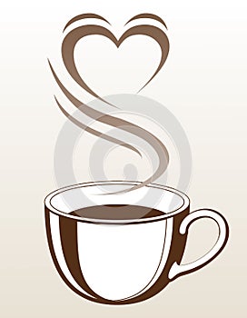 Coffee or Tea Cup With Steaming Heart Shape