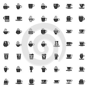 Coffee and tea cup vector icons set