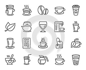 Coffee and Tea line icons. Teapot, Coffeepot.