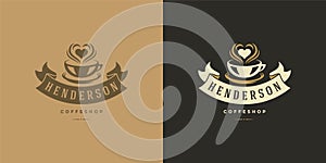 Coffee or tea shop logo template vector illustration with bean silhouette good for cafe badge design and menu decoration