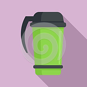 Coffee thermo cup icon, flat style