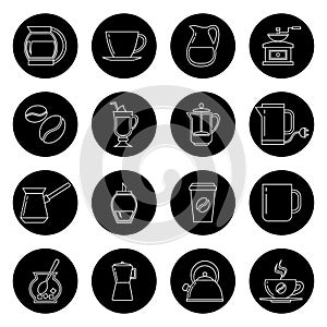 Coffee thin line vector icons set in black and white