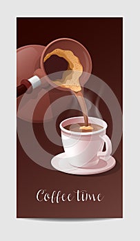 Coffee Time Banner with Coffee Cup and Heart Shaped Steaming