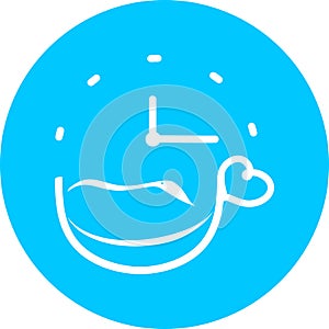 Coffee time, clock, watch in blue circle icon. Concept of UI design elements. Digital countdown app, user interface kit, mobile cl