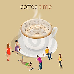 Coffee time or coffee break. Group People Chatting Interaction Socializing Concept